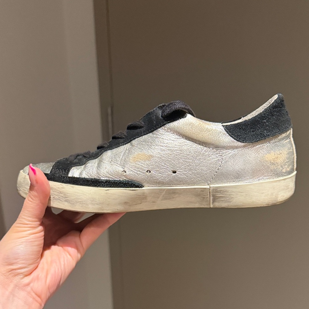 Golden Goose White and Black Superstar Sneakers - Picture 7 of 9